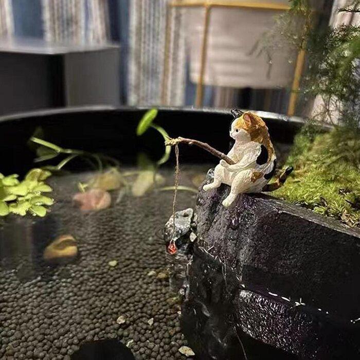 置物 釣り猫 樹脂猫の置物 水槽造景 猫釣り飾り 懸垂装飾品