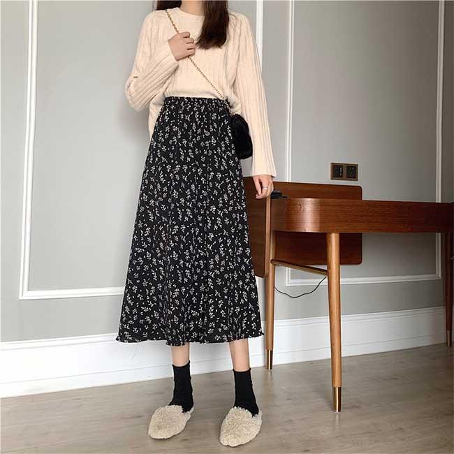 DRIES VAN NOTEN ロングスカート 花柄 ハイウエスト ブラック S ドリスヴァンノッテンスカート14万円