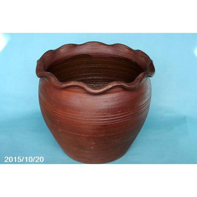 アジアンテイスト南蛮焼 輪花深鉢 水鉢 (大) 外径50cm 58L【睡蓮鉢 花