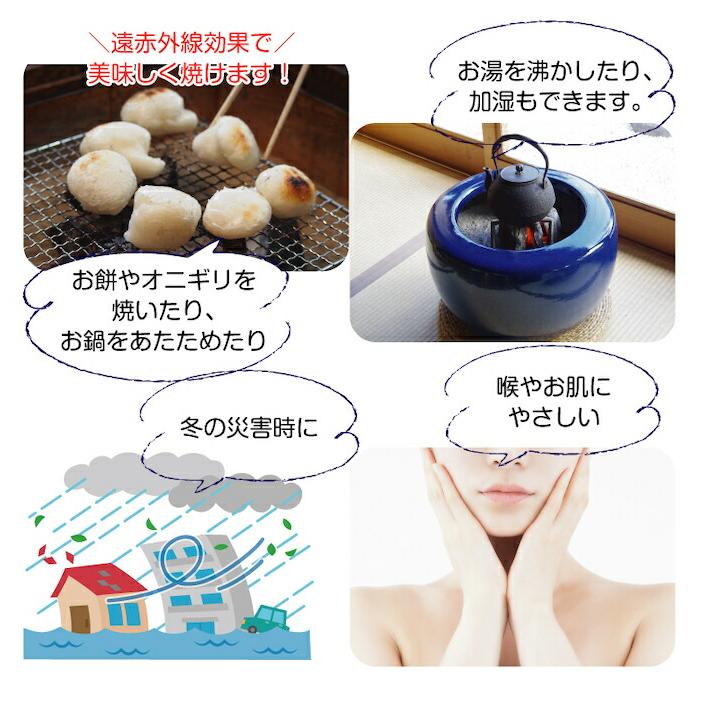 信楽焼 火鉢 5点セット 生子10号（30cm）＋灰炭セット（木灰4L＋底砂