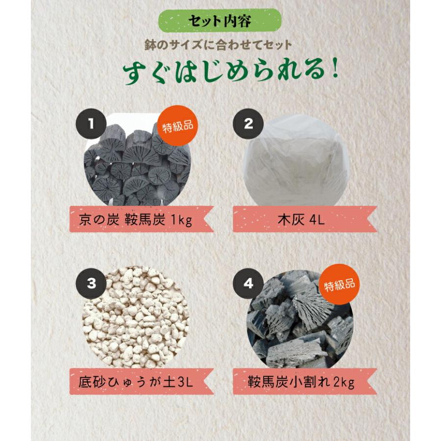 信楽焼 火鉢 5点セット 白砂10号（30cm）＋灰炭セット（木灰4L＋底砂