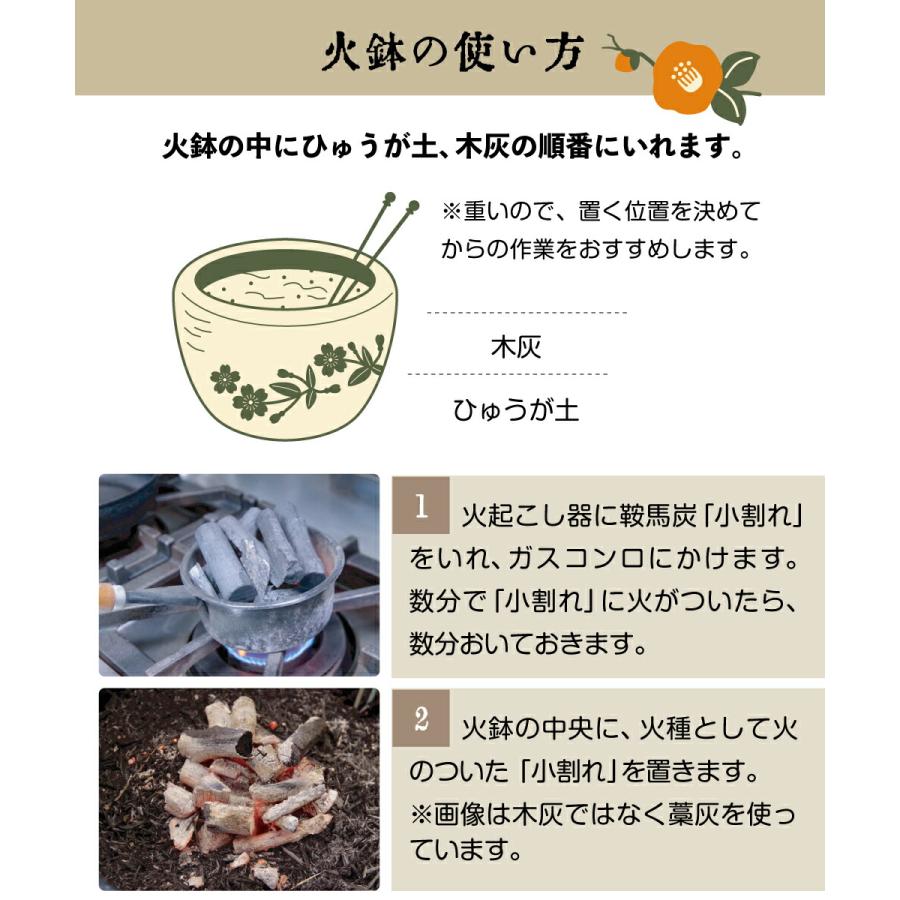 火鉢 信楽焼 5点セット 白砂13号（39cm）＋灰炭セット（木灰9L＋底砂