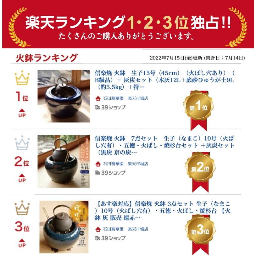 信信楽焼 火鉢 8点セット 金彩10号（火ばし穴有）セット ＋灰炭セット 