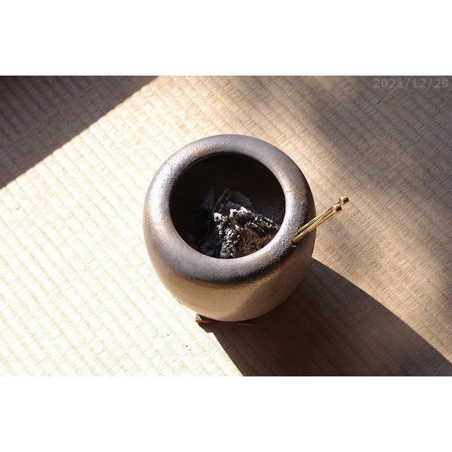 信楽焼 手あぶり火鉢 5点セット 砂釉金彩6号（火ばし穴あり＋火箸＋