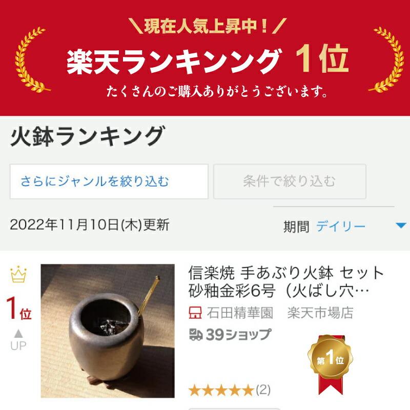 信楽焼 手あぶり火鉢 5点セット 砂釉金彩6号（火ばし穴あり＋火箸＋