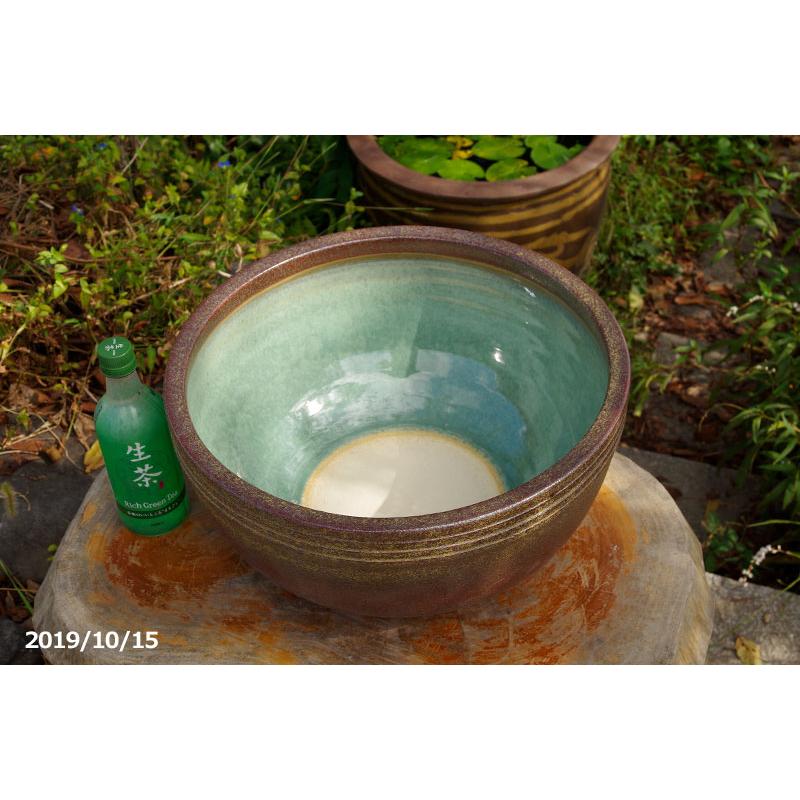 信楽焼 睡蓮鉢 窯肌ボール 13号(水あふれ防止小穴有)(外径 信楽焼 睡蓮鉢 窯肌ボール 13号(水あふれ防止小穴有)(外径