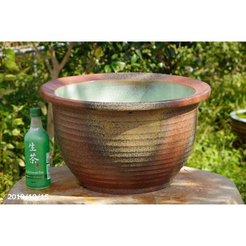 信楽焼 睡蓮鉢　コゲ千段 15号 （水あふれ防止穴有）（外径46cm 高さ26cm）　【送料無料】【産地直送】 睡蓮鉢　コゲ千段 15号 水あふれ防止穴有