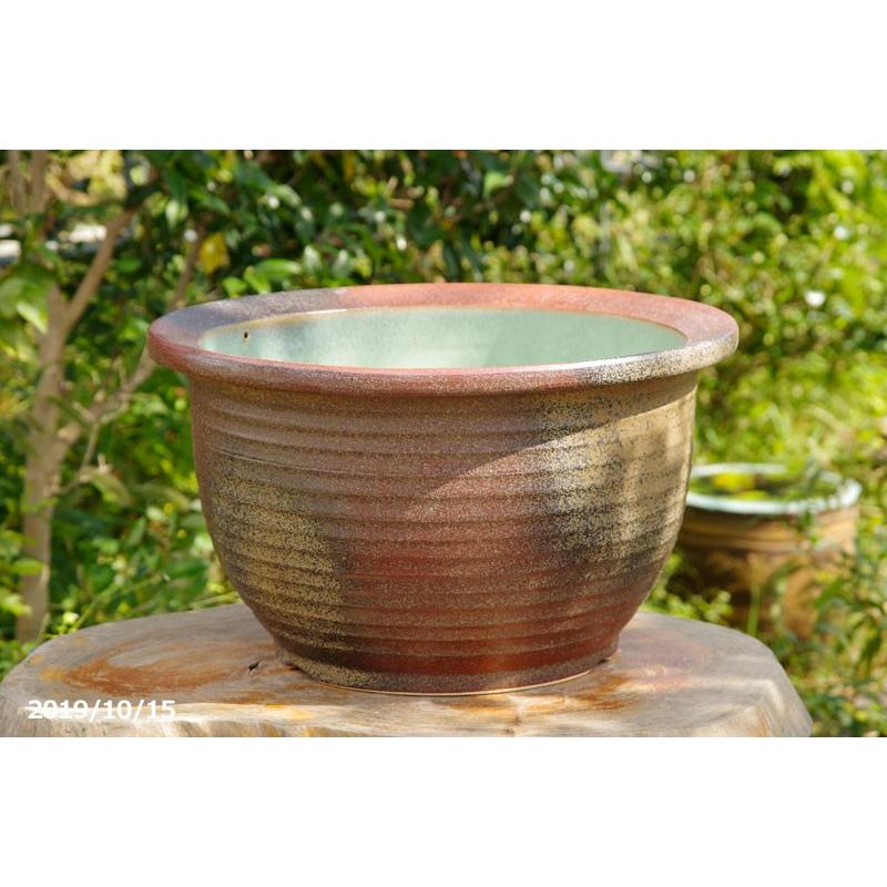 信楽焼 睡蓮鉢　コゲ千段 15号 （水あふれ防止穴有）（外径46cm 高さ26cm）　【送料無料】【産地直送】 睡蓮鉢　コゲ千段 15号 水あふれ防止穴有