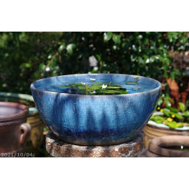 キズ有の物には割引あり】手びねり 選べる ブルーガラス 中深水鉢 13号