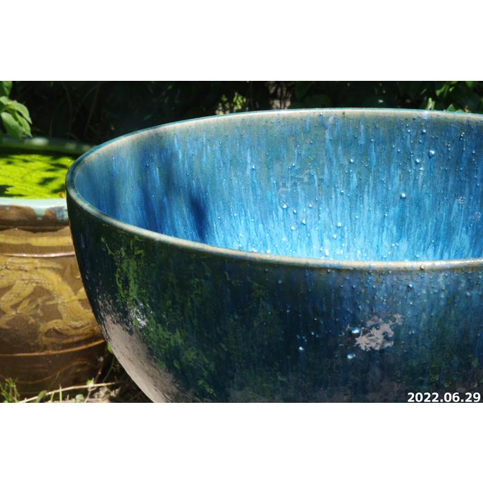 ショッピング公式 信楽焼 ブルーガラス めだか鉢 水連鉢 直径620×D420