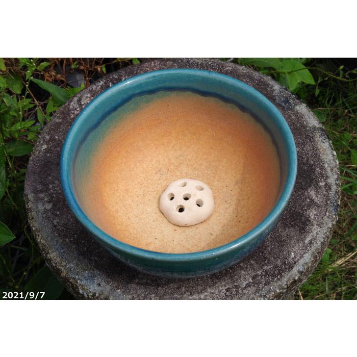 現品No.7495】信楽焼 植木鉢 陶器 青ガラス足付 6号(外径19.0cm 現品No.7495】信楽焼 植木鉢 陶器 青ガラス足付 6号(外径19.0cm