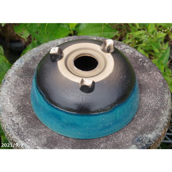 現品No.7495】信楽焼 植木鉢 陶器 青ガラス足付 6号(外径19.0cm 現品No.7495】信楽焼 植木鉢 陶器 青ガラス足付 6号(外径19.0cm