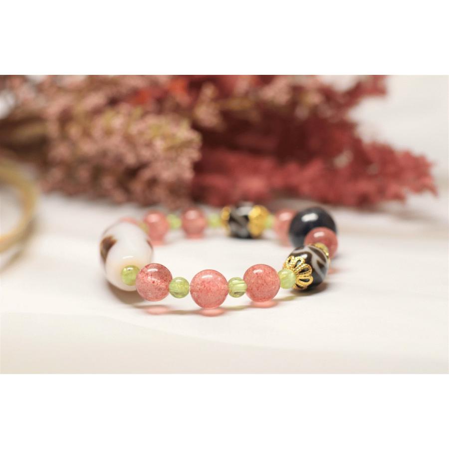 至純白地如意樹（緑度母）天珠 水蓮花天珠ブレスレット ストロベリー  
