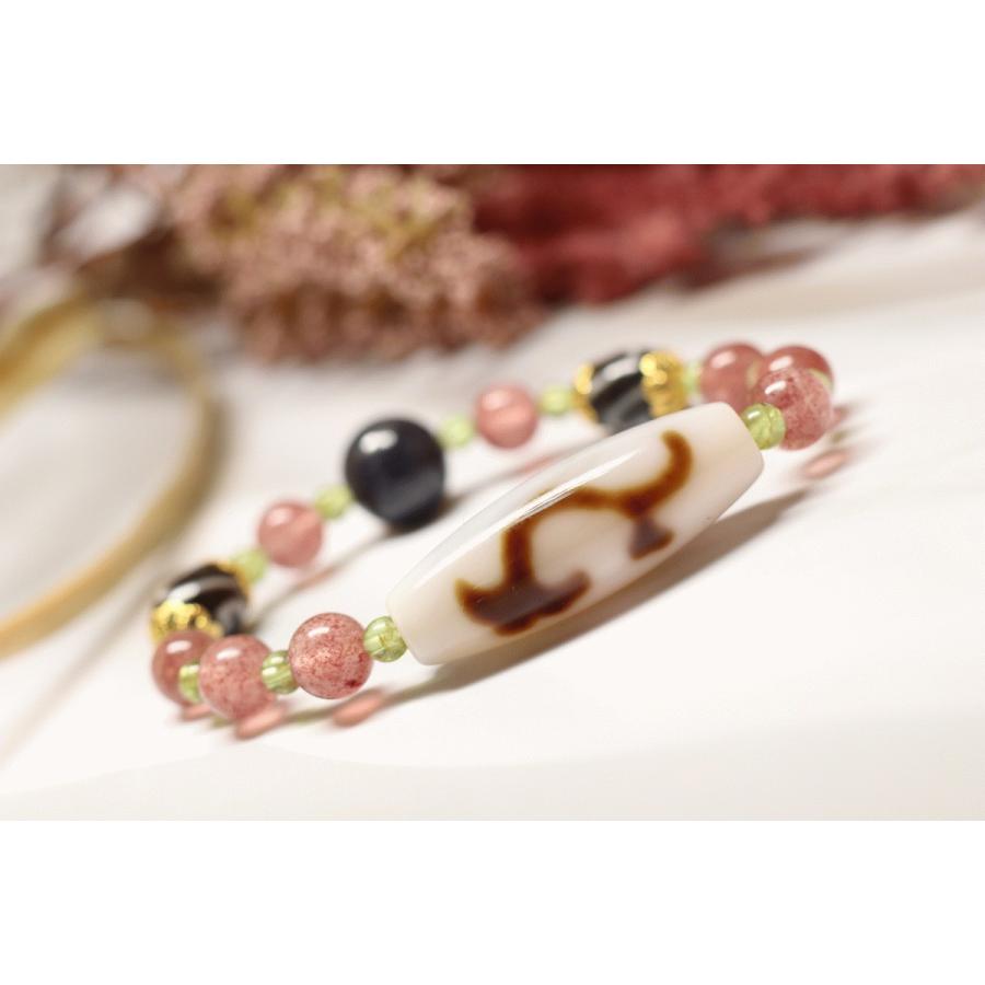 至純白地如意樹（緑度母）天珠 水蓮花天珠ブレスレット ストロベリー  