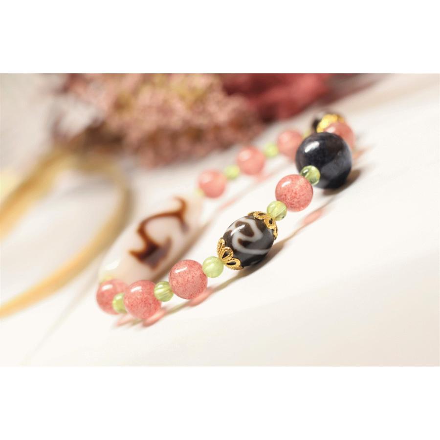至純白地如意樹（緑度母）天珠 水蓮花天珠ブレスレット ストロベリー 
