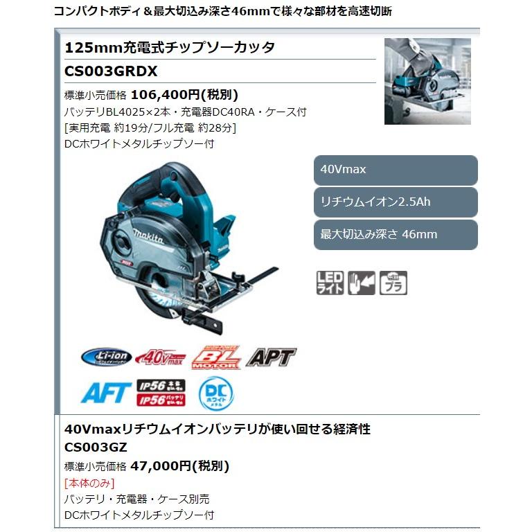 マキタ 40Vmax 125mm充電式チップソーカッタ CS003GZ 本体のみ マキタ 40Vmax 125mm充電式チップソーカッタ CS003GZ 本体のみ