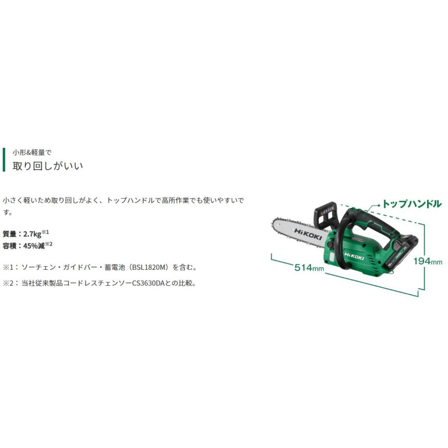 HiKOKI ハイコーキ 18V 250mm コードレスチェンソー CS1825DC(NN HiKOKI ハイコーキ 18V 250mm コードレスチェンソー CS1825DC(NN