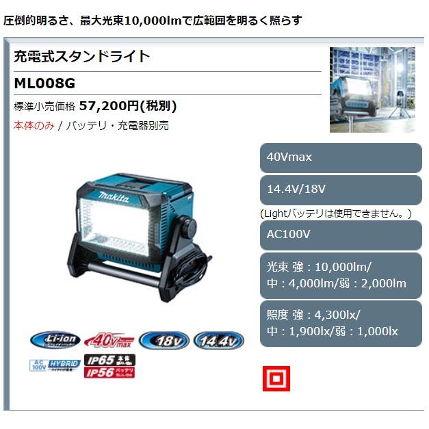 マキタ 充電式スタンドライト ML008G 最大光束10000lm 【バッテリ