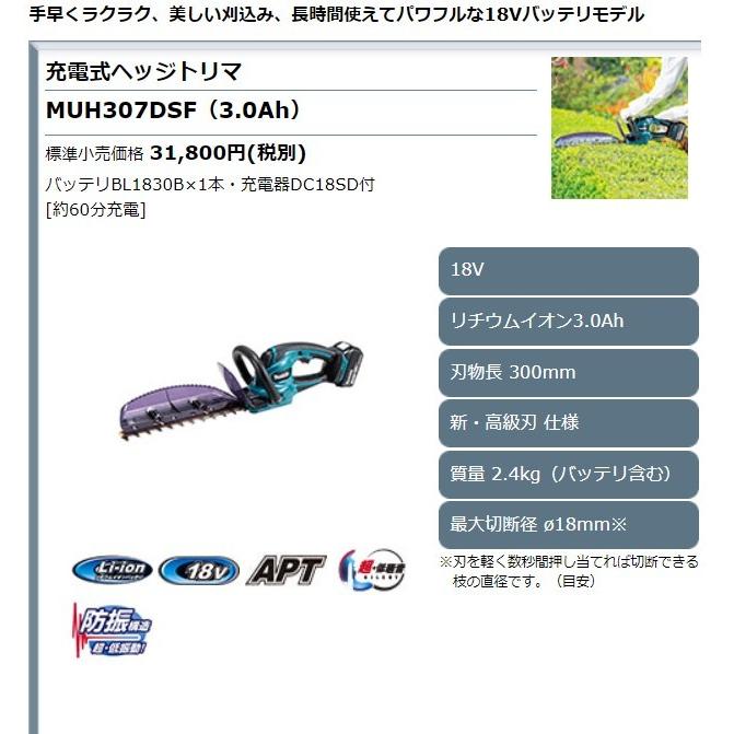 マキタ 18V 充電式生垣バリカン MUH307DZ 本体のみ(バッテリ・充電器別売) 刈込幅300mm 新・高級刃仕様｜ishikana｜02