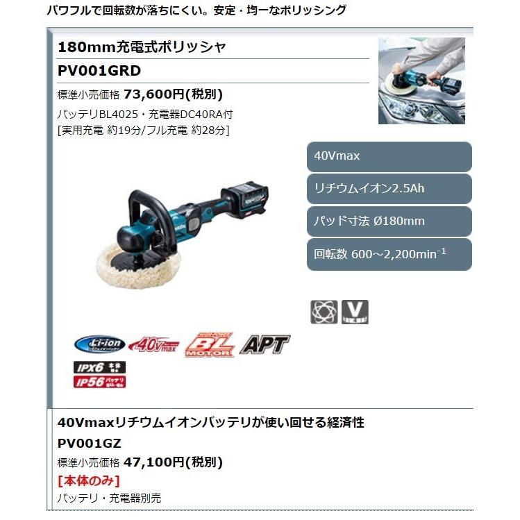 マキタ 40Vmax 180mm充電式ポリッシャ PV001GZ 本体のみ マキタ 40Vmax 180mm充電式ポリッシャ PV001GZ 本体のみ