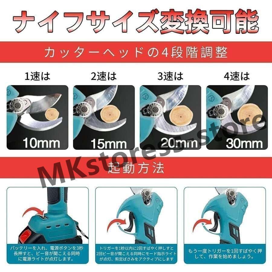 充電式 切断直径30mm バッテリー2個替え刃4枚付属 Amazon | Kyohen 充電式剪定ばさみ 電動ハサミ バッテリー2個
