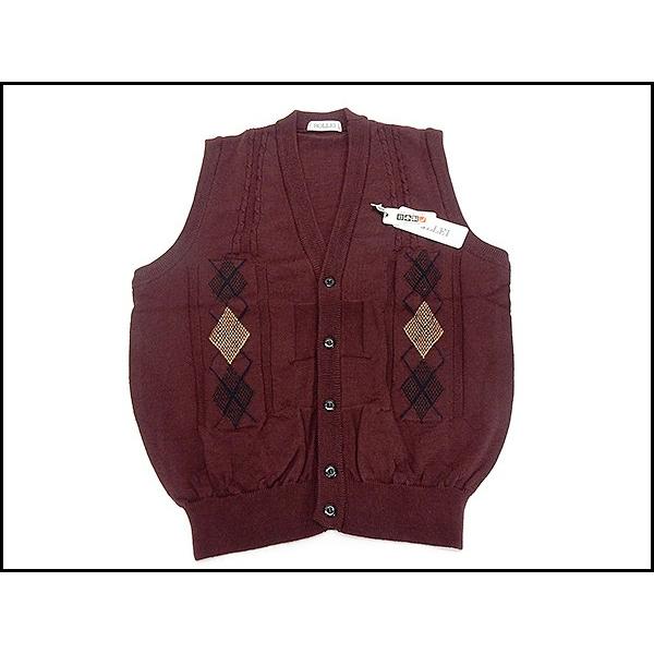 日本製 タスマニアウール 前開きVネックベスト アーガイルチェック