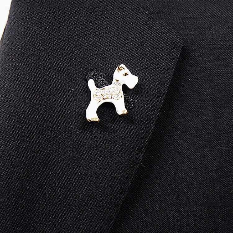 ラペルピン メンズ スワロフスキー 犬 シュナウザー（横）動物 白