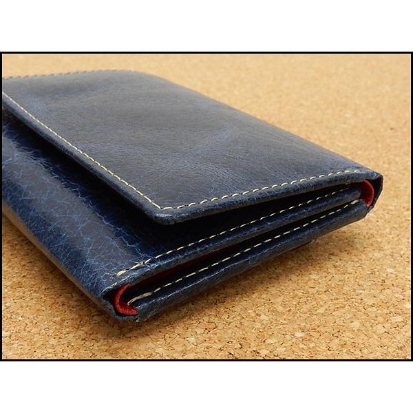 ニブリック 三つ折り財布 青 小銭入れ付き 日本製 ピッグレザー/豚革