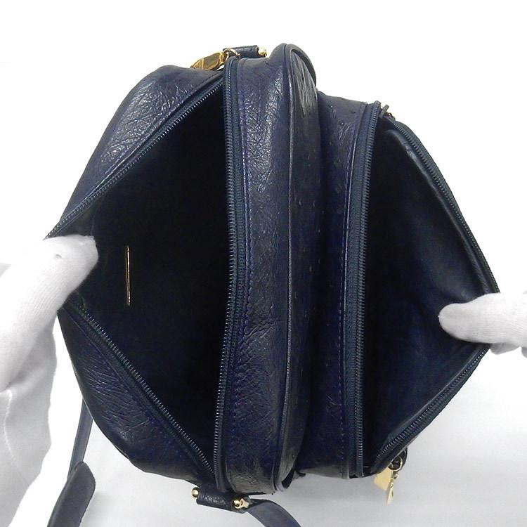 〓天然皮革〓ショルダーバッグ◆オーストリッチ革◆ネイビー◆日本製　斜め掛け　本革　３段ファスナー収納　BGC107521-NV 天然皮革 ショルダーバッグ オーストリッチ革 ネイビー 日本製 斜め