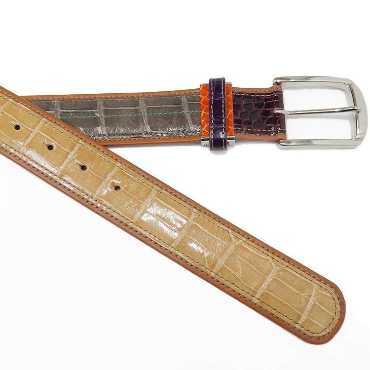 〓天然皮革〓クロコダイル　牛裏　メンズ高級ベルト　ミックス色　ピンタイプ　日本製　４cm巾　BT-CRM02 〓天然皮革〓クロコダイル 牛裏 メンズ高級ベルト ミックス色 ピン