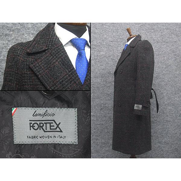 ダブルラグジュアリーコート　イタリー生地[FORTEX]　濃グレー/二重格子　[YA体〜A体対応]　スタイリッシュタイプ　メンズ  FORTEX03 ダブルラグジュアリーコート イタリー生地[FORTEX] 濃グレー/二重格子