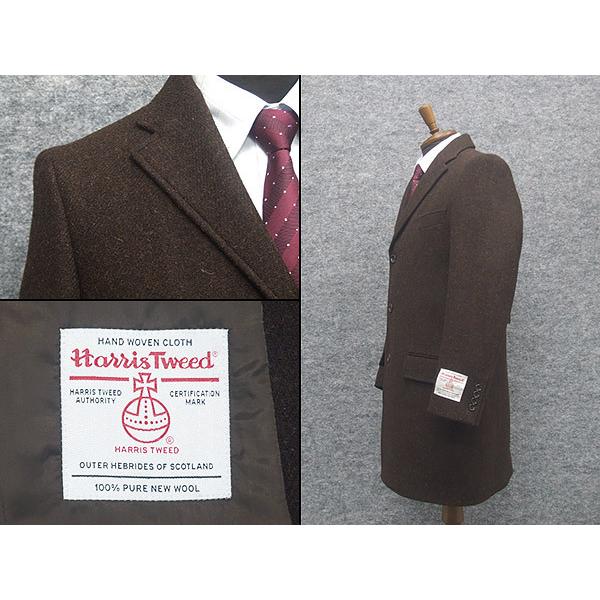 ハリスツイード　チェスターコート　ツイード　革調くるみボタン　アウター　Lサイズ HARRIS TWEED ハリスツイード 新品 メンズ チェスターコート