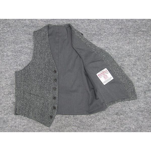 英国生地 [Harris Tweed]ハリスツイード ベスト [A体][AB体] 薄グレー/杉綾 5釦 オッドベスト HTV620-15 英国生地 [Harris Tweed]ハリスツイード ベスト [A体][AB体] 薄グレー