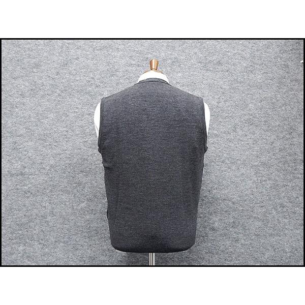 日本製 前開きVネックベスト ニット 毛混 □濃グレー