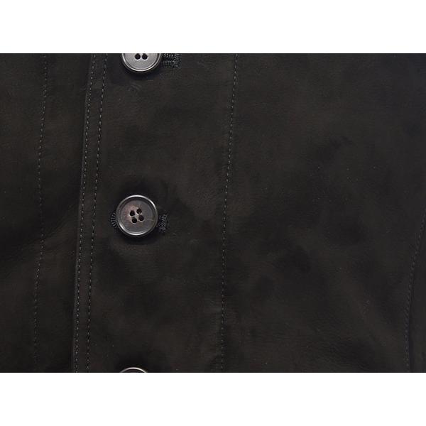 ベスト/ジレ 羊革ヌバック 黒 スペインレザー ラム革 Vネック前開き 後