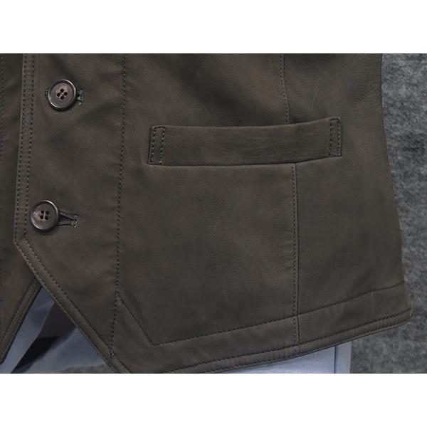 ベスト/ジレ　羊革ヌバック　グレー　スペインレザー　ラム革　Vネック前開き　後身ニット　メンズ　ML19213-GY ベスト/ジレ 羊革ヌバック グレー スペインレザー ラム革 Vネック前