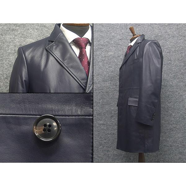 レザーコート ラム革 シングルチェスターコート 紺 比翼 [A体・AB体