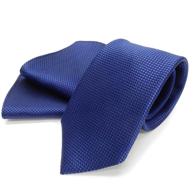 西陣織 ロングタイプ ネクタイ チーフ付 中紺 マイクロチェック シルク100％ 日本製 メール便送料無料 NJ-H02-Long