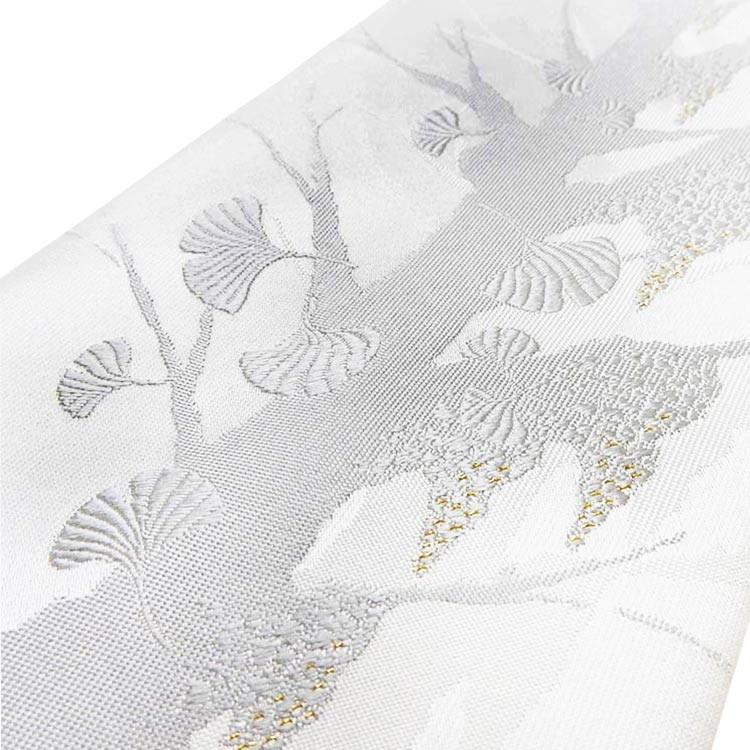 西陣織 受注生産 フォーマルネクタイ 24金ラメ糸 白銀 銀杏/パネル柄