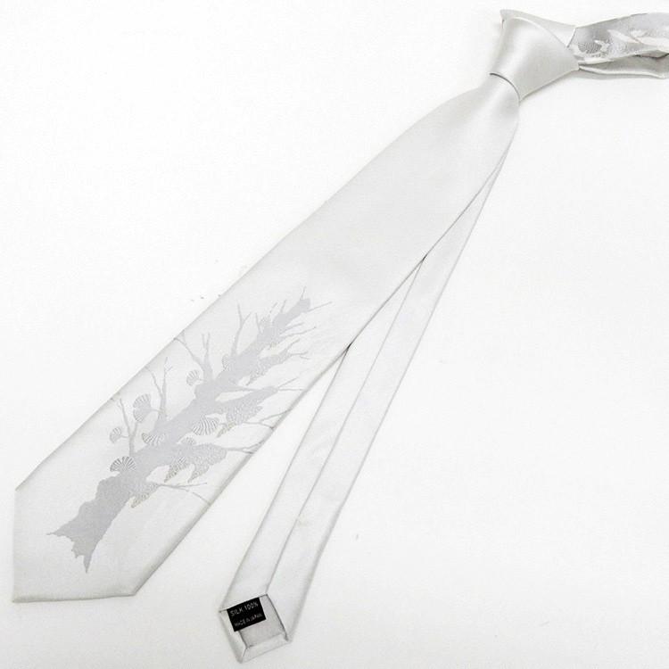 西陣織 受注生産 フォーマルネクタイ 24金ラメ糸 白銀 銀杏/パネル柄