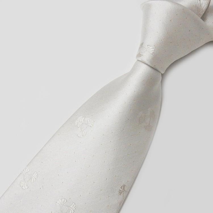 西陣織 受注生産 フォーマルネクタイ 24金ラメ糸 白 銀杏/飛び柄