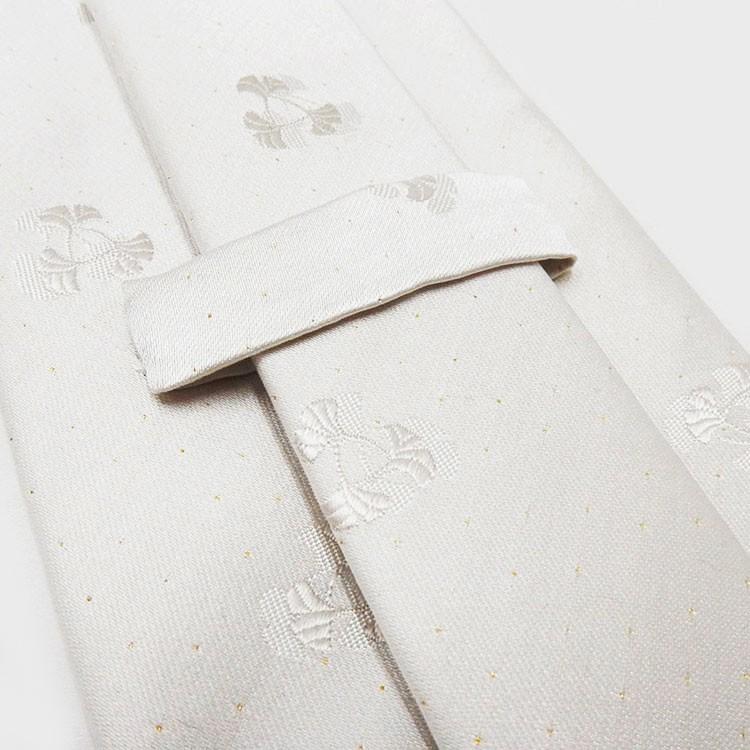 西陣織 受注生産 フォーマルネクタイ 24金ラメ糸 白 銀杏/飛び柄