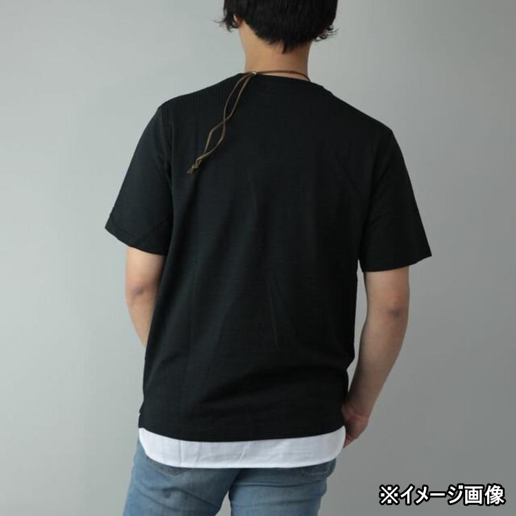 Tシャツ メンズ 半袖 黒×白/無地 シアサッカー フェイクレイヤード