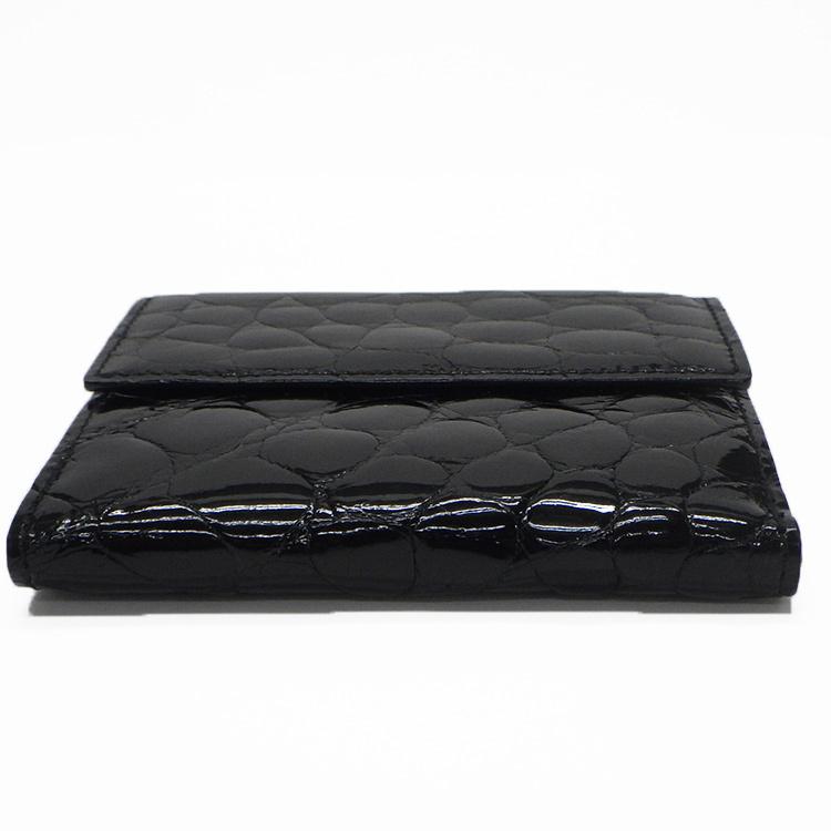 〓天然皮革〓メンズ二つ折り財布◆ナイルクロコダイル革/センター１枚取り◆黒／シャイニング仕上◆WL14-BK 天然皮革 メンズ二つ折り財布 ナイルクロコダイル革/センター1枚取り