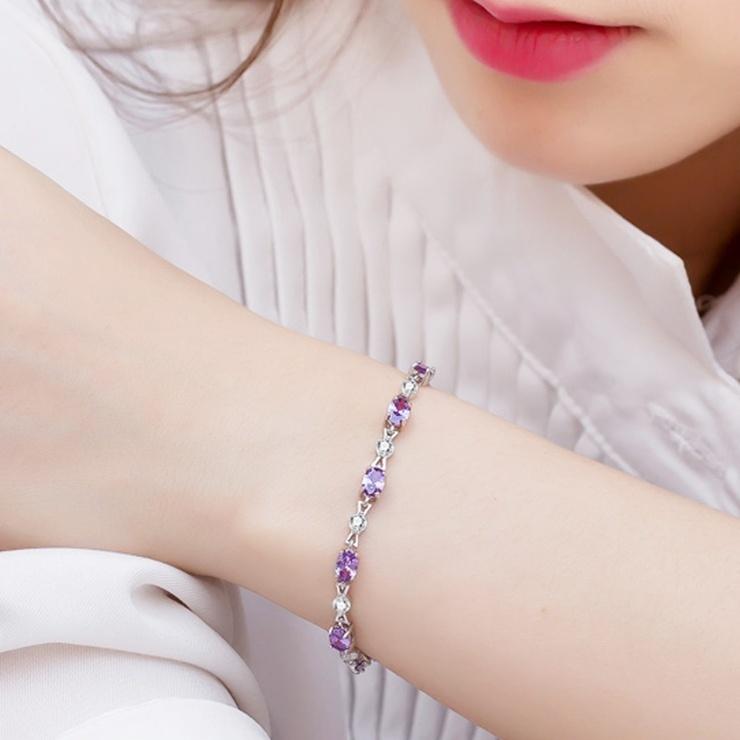 ブレスレット レディース 天然石 アメジスト誕生石テニスブレスレット 