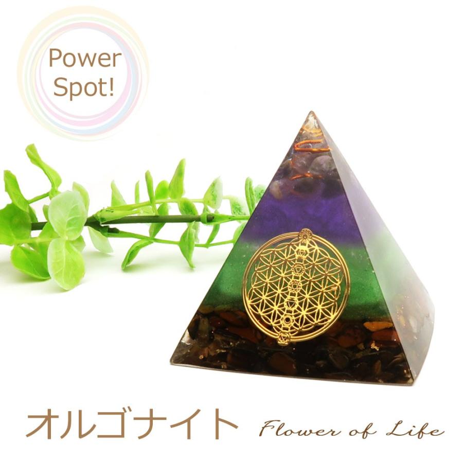 開運 オルゴナイト フラワーオブライフ 約6×6×6.5cm : 天然石と刺繍