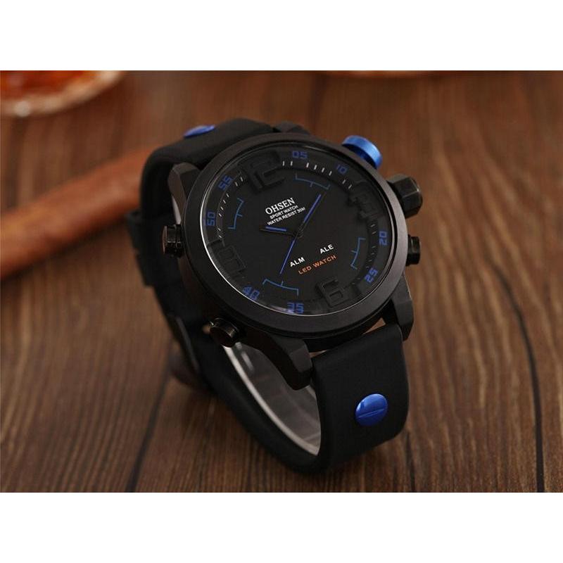 Ohsen 腕時計 メンズ スポーツウォッチ 軍隊 多機能 防水 アナデジ 日付曜日 アラーム ブルー F0510 223a Com Shot 通販 Yahoo ショッピング