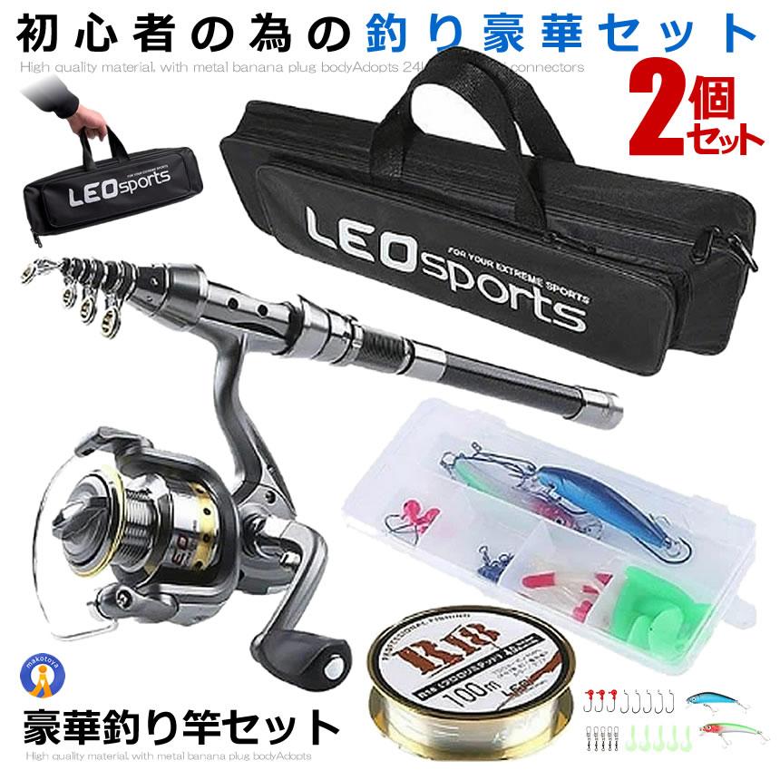 2個セット 釣りセット 釣り道具 初心者 5点セット ロッド 収納バッグ 