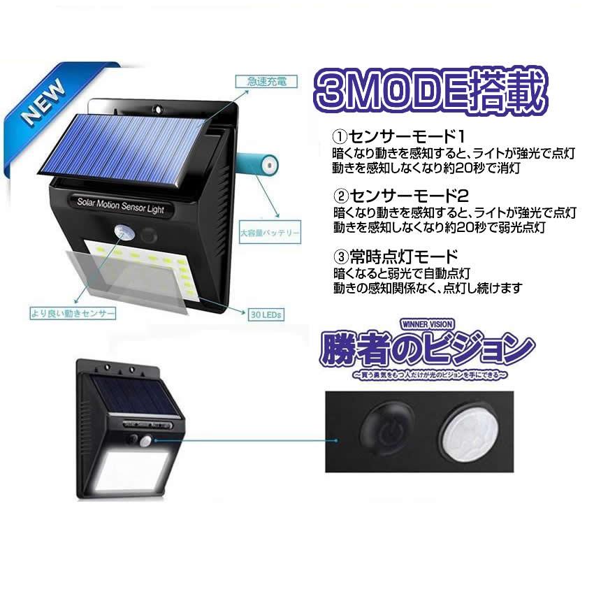 センサーライト 爆光 30個 LED 人感 屋外 ソーラー 太陽光 3モード