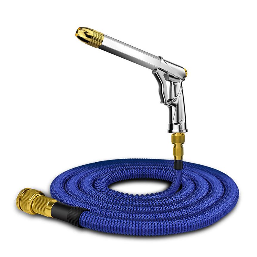 伸縮ホース 伸びるホース 15m 高圧 ノズル付 洗車ホース 散水ホース